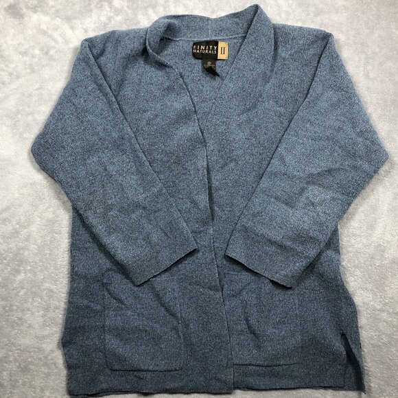 Finity Naturals Cardigan Sweater Womens Size 2X Blue Merino Wool Open Front - Picture 1 of 8